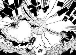 Blackbeard and Law clash.