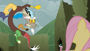 Discord raging at Fluttershy for resisting his attempts to corrupt her.