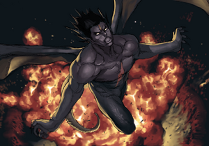 Devil Kazuya escaping from Hon-maru after being betrayed by the leaders of G Corporation.