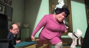 Grunion aggressively sharpening her pencil to show how threatening she is.