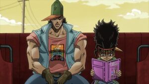 Oingo and Boingo in the anime, riding the bus.