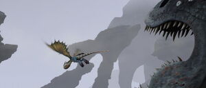 Red Death almost succeeds into eating Astrid and Stormfly...
