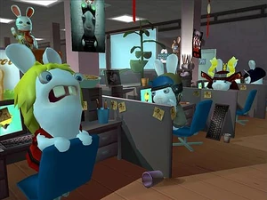 An early screenshot of the minigame The Office with Sergueï on the theater poster.