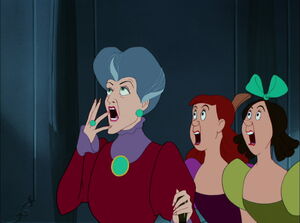 Lady Tremaine and her daughters shocked when Cinderella reveals herself to the Grand Duke after she managed to free herself from the attic.