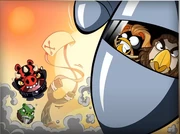 Maul attempting to jump at the Star Skiff as it flies off with Qui-Gon and Obi-Wan escaping frantically.