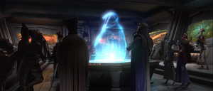 Sidious spoke to the Viceroy Nute Gunray and the rest of the Separatist leadership.