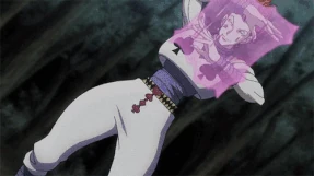 Hisoka using Bungee Gum to deflect Gotoh's coins.