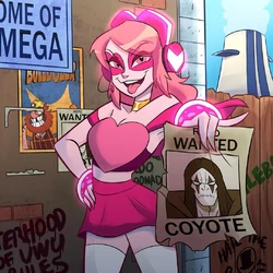Coyote Wanted.webp (23 KB) Miss Heed holding up Coyote's Wanted posters.