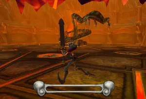 Zarok using his tail to push Daniel Fortesque.