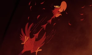 Iago being grabbed by Jafar as he's sucked into his new lamp and prison.