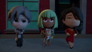 Mercury, Cinder, and Emerald wait for Jaune to fight them.