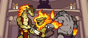 Watching from the shadows as his men convince Zetterburn of his lies.