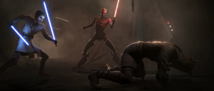 Maul watches Savage get his arm cut off and was left on the ground in pain.