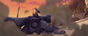 The Storm King's well-deserved defeat and death as his entire stone body shatters into a million pieces.