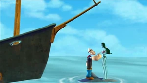 A hypotized Popeye, ready to follow the Lady of the Depths' commands.