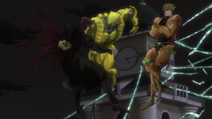 Dio punching through Kakyoin during Time Stop.