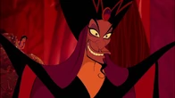 Jafar approaching Jasmine, unaware that Aladdin is in the palace after escaping the frozen wasteland.