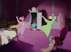 Anastasia and Drizella rushing to get ready to meet the Grand Duke.