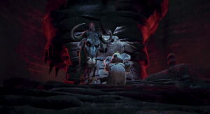 Kazar follows Nigel down the walkway.