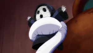 A disguised Drawmon almost getting killed by a Worm.