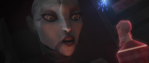 Ventress contacted Dooku from within the cockpit of her downed fighter to request assistance.