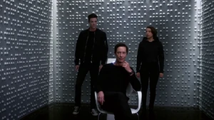Thawne being approached in the Time Vault by Barry and Nora West-Allen.