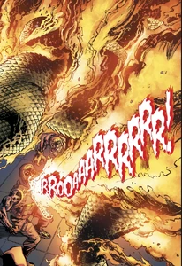 Killer Croc gets hit by fire.