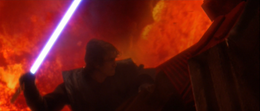 Vader and Kenobi find themselves trapped on the structure facility when it separates from the facility by the lava and descended onto a hot stream.