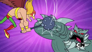 Hawkman Hits Doomsday's Arm