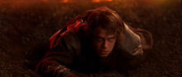 Physically crippled, Vader tried to claw his way up the talus using only his remaining prosthetic limb.