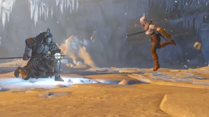 Caranthir battling Ciri on the shores of Undvik.