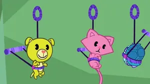 The Tortoise with a pink cat and a green dog.