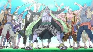 Arlong and his pirate crew, the Arlong Pirates.
