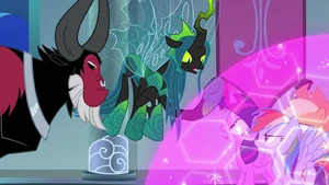 Chrysalis and the others argue with Twilight with an evil come back speech, revealing to Twilight what they did behind their backs during Season 9.