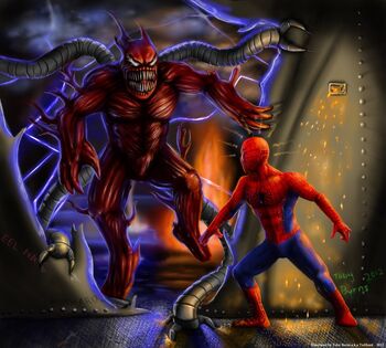 Monster Ock chasing Spider-Man