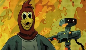 Woody Woodpecker and R.O.B. in episode "Spawn Games"