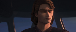 Anakin closes his eyes and senses Ahsoka's presence through the Force.