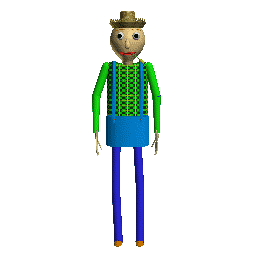 An unused animation for sad Baldi in his farming outfit that probably would appear when the players failed to bring the matching animals to the barn.