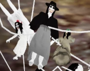 Biwaki in Saigomo's web with her father and sister.