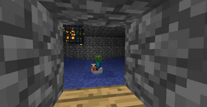 A Chicken Jockey that spawned by a Zombie spawner.