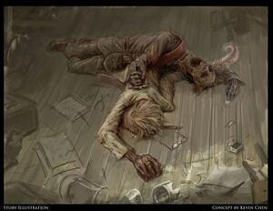 Concept art of Chancellor Ferdinand and Scientist's corpses.