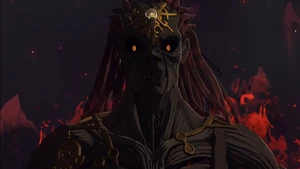 The mummified Ganondorf sneering at Link.