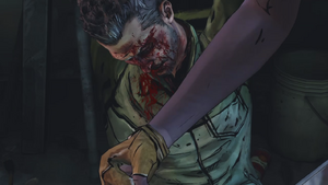 Michonne punching Randall after he says she's the bad one when she’s clearly not.