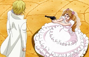 Pudding confronting Sanji.