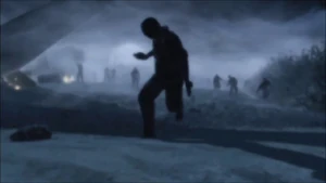 A zombie running towards to one of the marines in intro of Nacht der Untoten from Call of Duty: World at War.