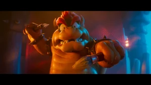 Bowser armed with paintbrushes in his hands.
