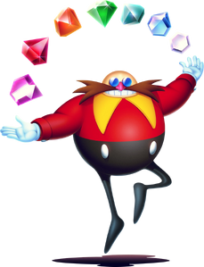 Dr. Robotnik with the Seven Chaos emeralds