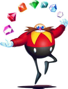Dr. Robotnik with the Seven Chaos emeralds