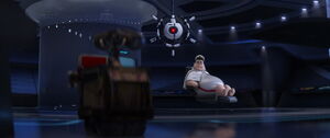 AUTO and the captain see WALL-E, believing he is a part of the ship.