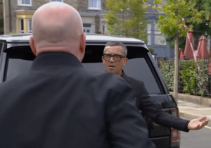 Phil Mitchell about to attack gang lord Jonah Tyler.